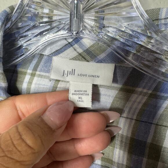 J.Jill Love Linen Plaid Button Front Shirt Women’s XL Tall 100% Linen Blue Green - Picture 7 of 8